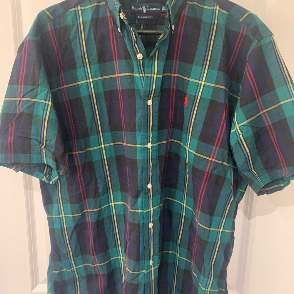 Ralph Lauren Vintage Green plaid  Casual Button Down Shirt A3